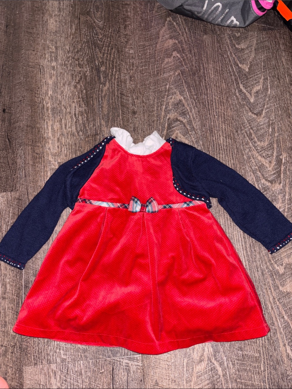Baby girl Mayoral Red Dress with Navy Sleeves